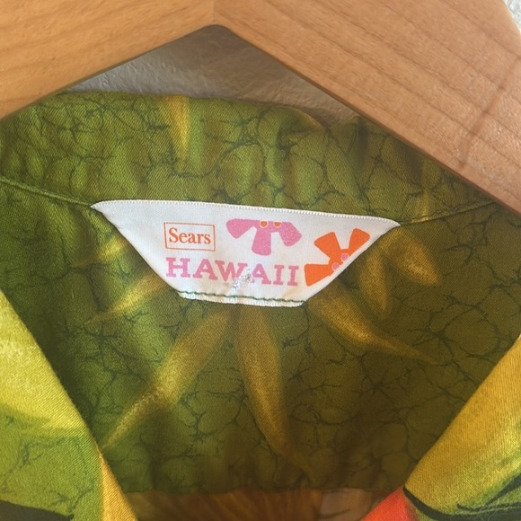 Sears Vintage 70s Hawaiian Floral Button Up Shirt Green Mens - Picture 5 of 10